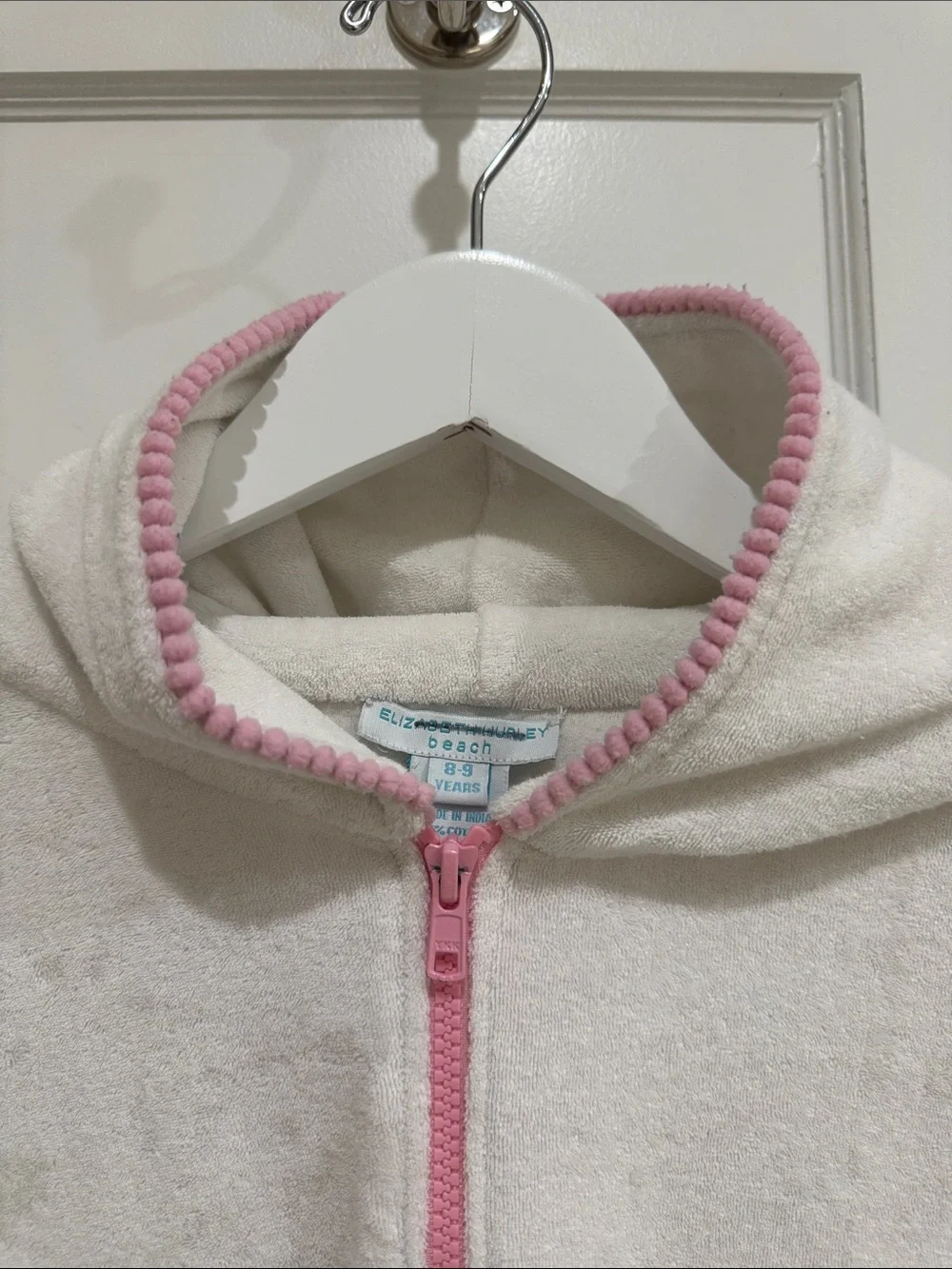 Elizabeth Hurley Bella Hoodie White Hooded Zip Swim Jacket with Pink Trim 8-9